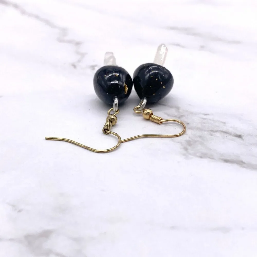 Black Mushroom Quartz Crystal earrings